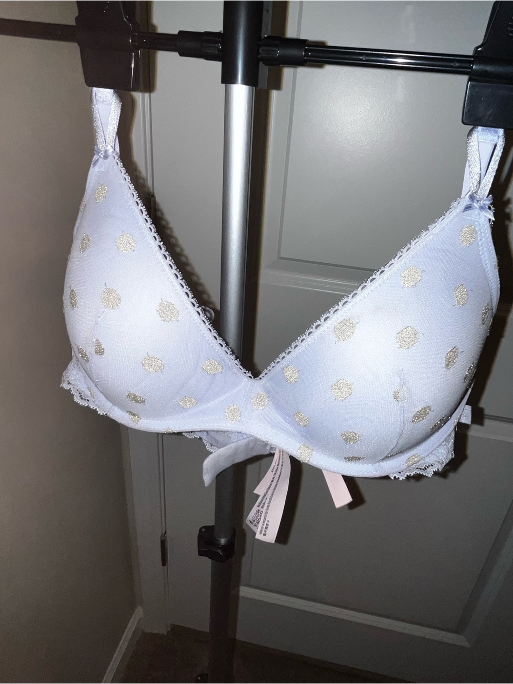 Victoria's Secret Light Blue Bra with Gold Polka Dots